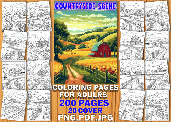 200 Countryside Scenes Coloring Book KDP
