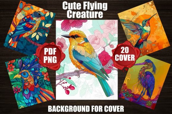 Cute Flying Creature Backgrounds: Whimsical, High-Quality Book Covers for Coloring Creators