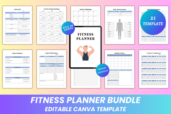 Fitness Planner Bundle Canva KDP
