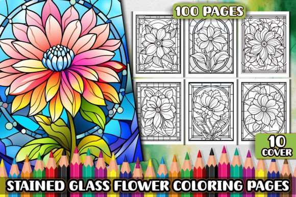 Stained Glass Flower Coloring Pages KDP