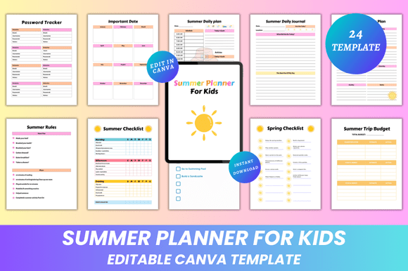 Summer Planner for Kids Canva KDP